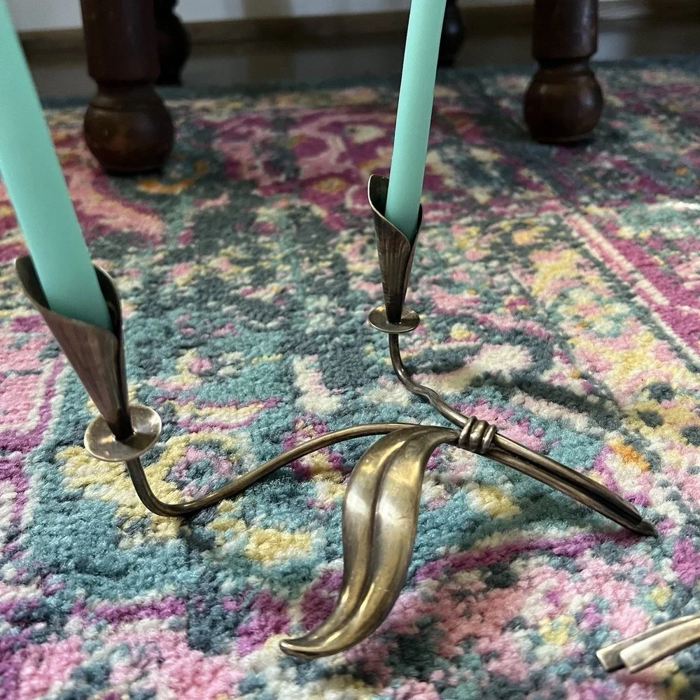 Pair Hans Jensen‎ Cala Lily Silver Plate Candleholders CP NCI Denmark & Candles